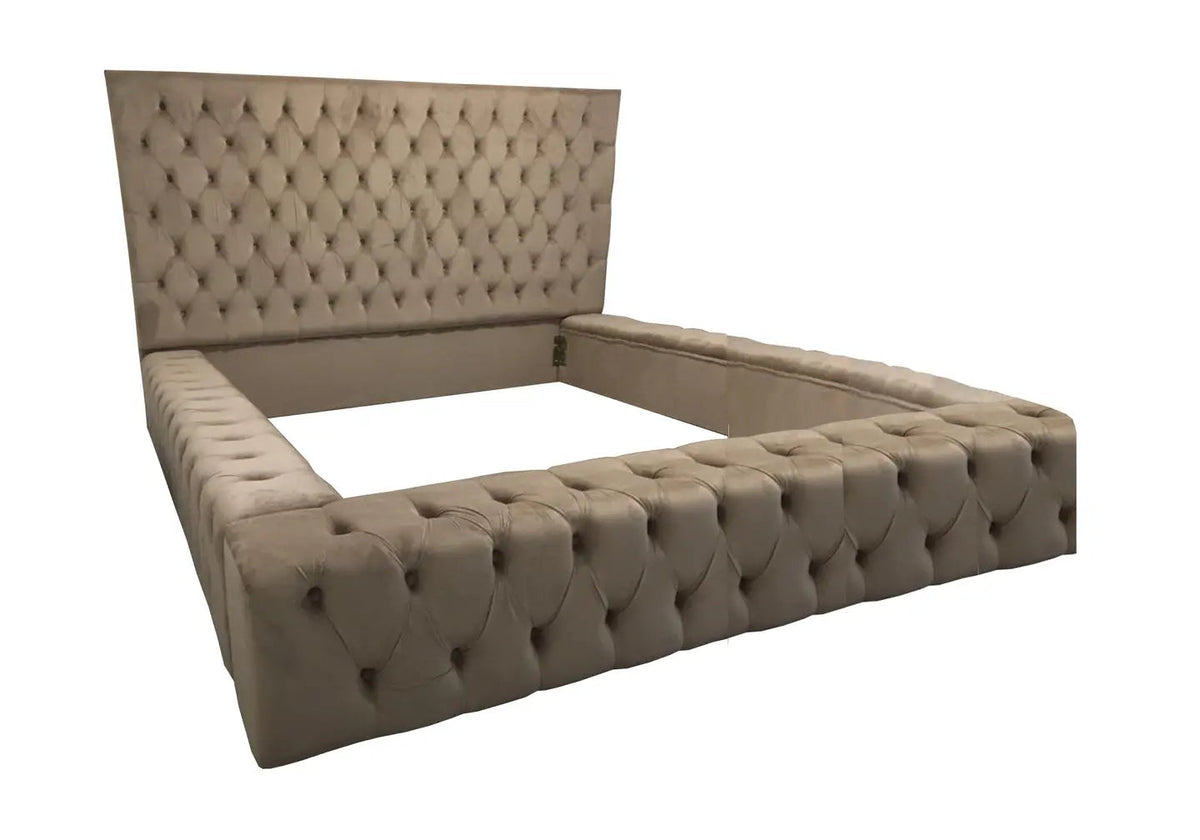 Lit double xl capitonné en moka chesterfield | Zyra