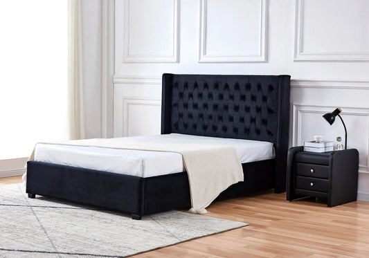 Lit capitonné en noir style chesterfield | Nuvio