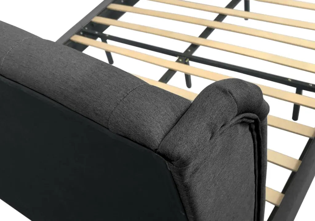 Lit double capitonné tissu gris style chesterfield | Rhea