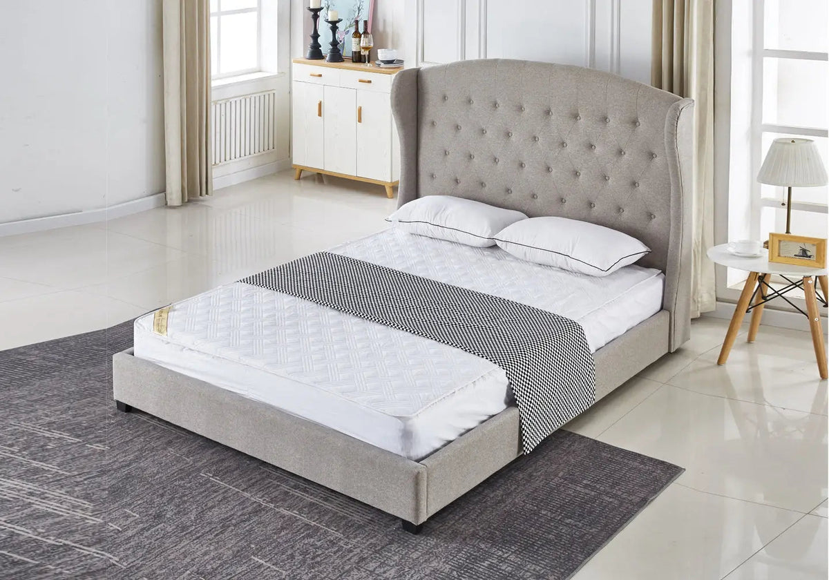 Cadre de lit double chester capitonné tissu taupe | Rhea