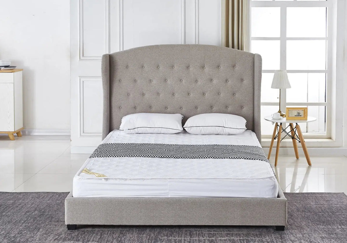 Cadre de lit double chester capitonné tissu taupe | Rhea
