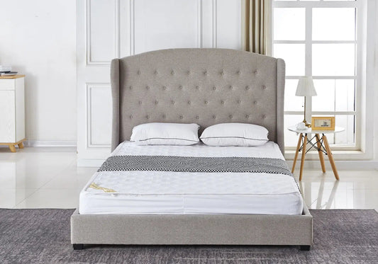Cadre de lit double chester capitonné tissu taupe | Rhea
