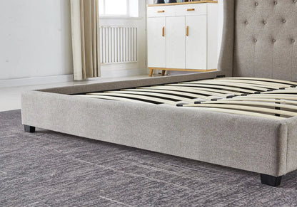 Cadre de lit double chester capitonné tissu taupe | Rhea