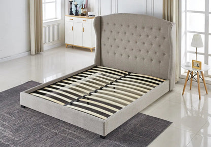Cadre de lit double chester capitonné tissu taupe | Rhea