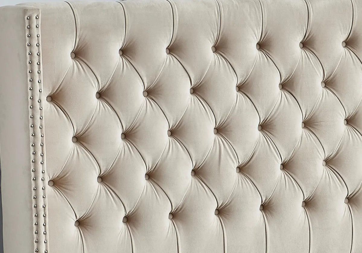 Lit coffre de rangement capitonné beige | Velar