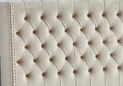Lit coffre de rangement capitonné beige | Velar