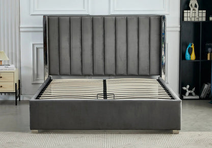 Ensemble lit coffre gris argenté et matelas ressorts | Zyra