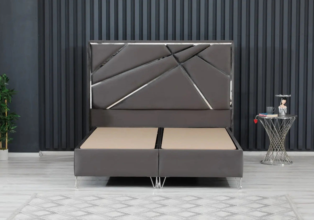 Lit coffre 160x200 avec tête de lit gris argent | Vexis
