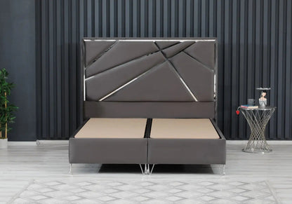 Lit coffre 160x200 avec tête de lit gris argent | Vexis