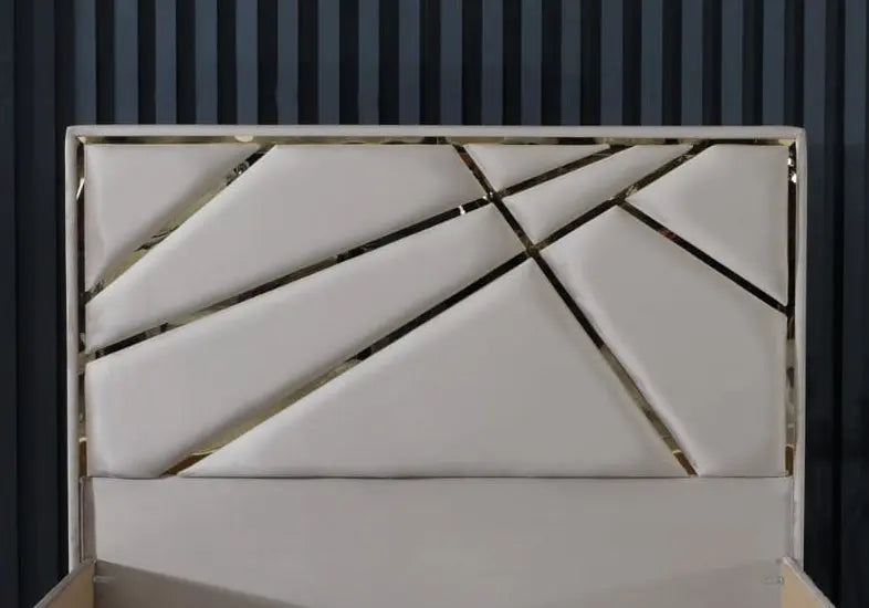 Lit coffre 160x200 avec tête de lit taupe dorée | Vexis