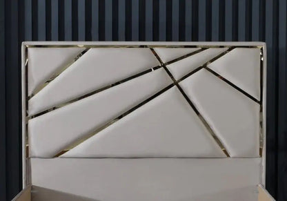 Lit coffre 160x200 avec tête de lit taupe dorée | Vexis