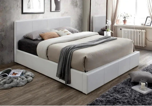Lit coffre 2 places simili blanc avec rangement | Vesper