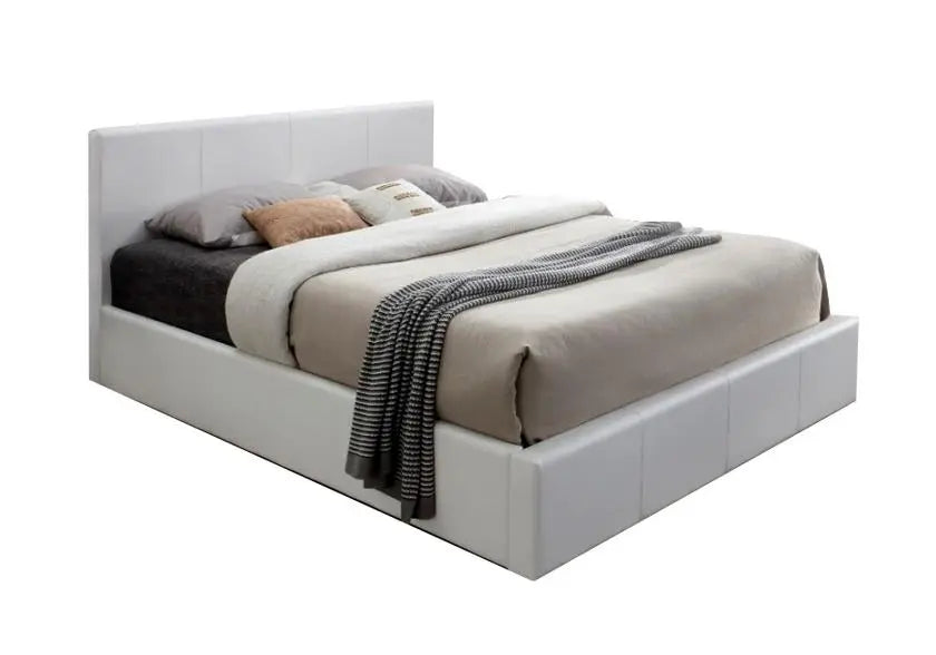 Lit coffre 2 places simili blanc avec rangement | Vesper