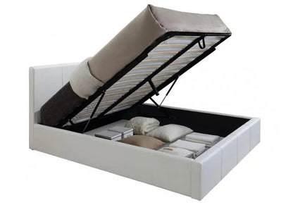 Lit coffre 2 places simili blanc avec rangement | Vesper