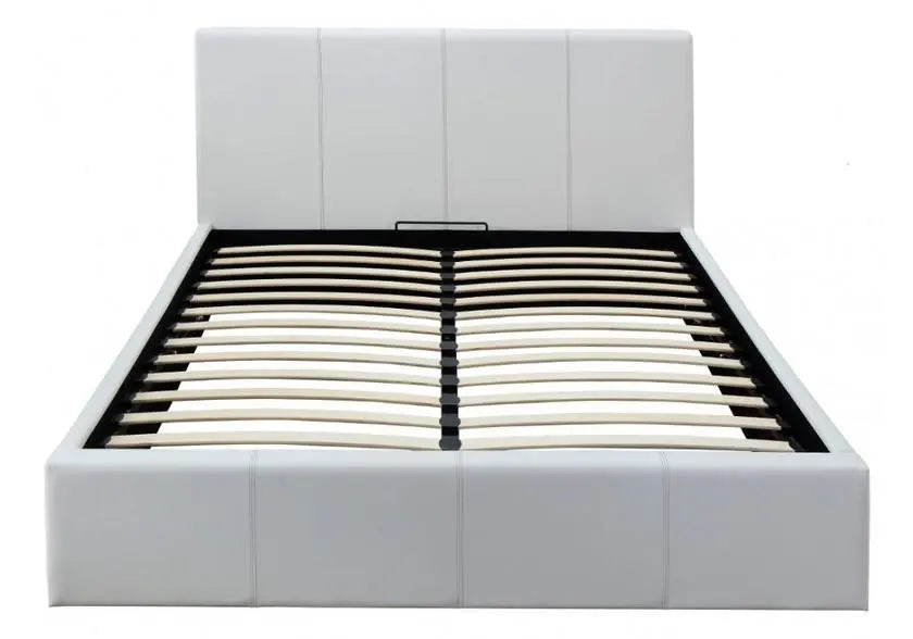 Lit coffre 2 places simili blanc avec rangement | Vesper