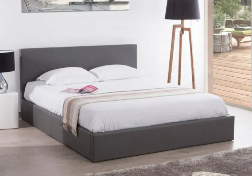 Lit coffre de rangement simili gris moderne | Vesper