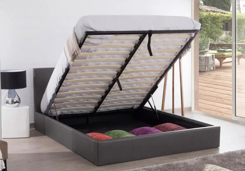 Lit coffre de rangement simili gris moderne | Vesper
