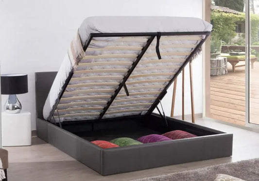Lit coffre de rangement simili gris moderne | Vesper