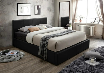 Lit coffre de rangement 2 places simili noir | Vesper