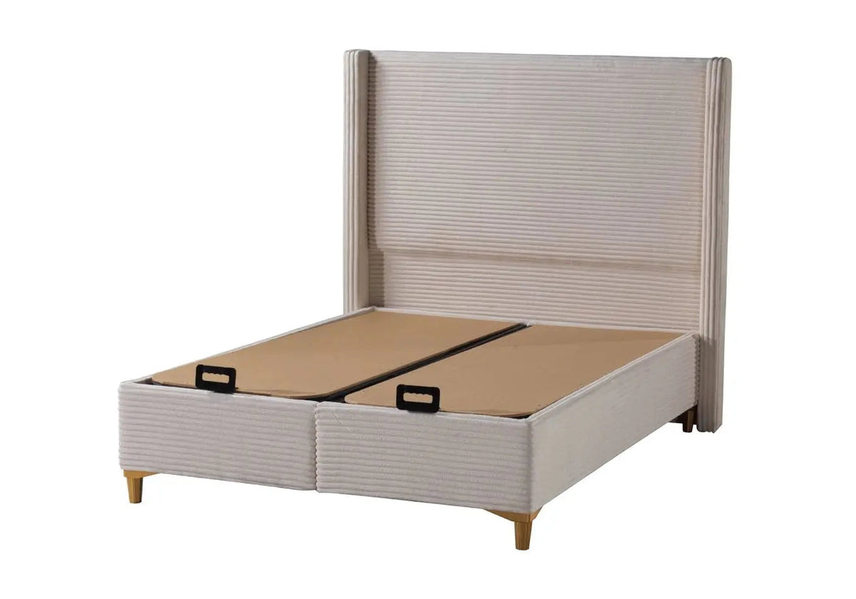 Lit coffre de rangement en beige adulte | Sola
