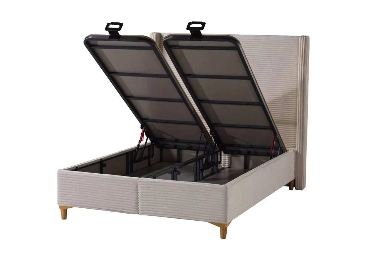 Lit coffre de rangement en beige adulte | Sola