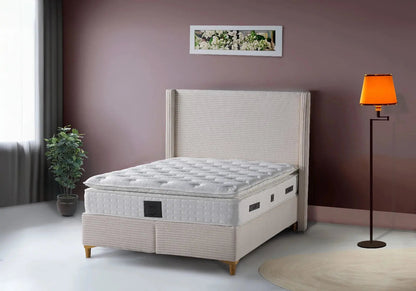 Lit coffre de rangement en beige adulte | Sola