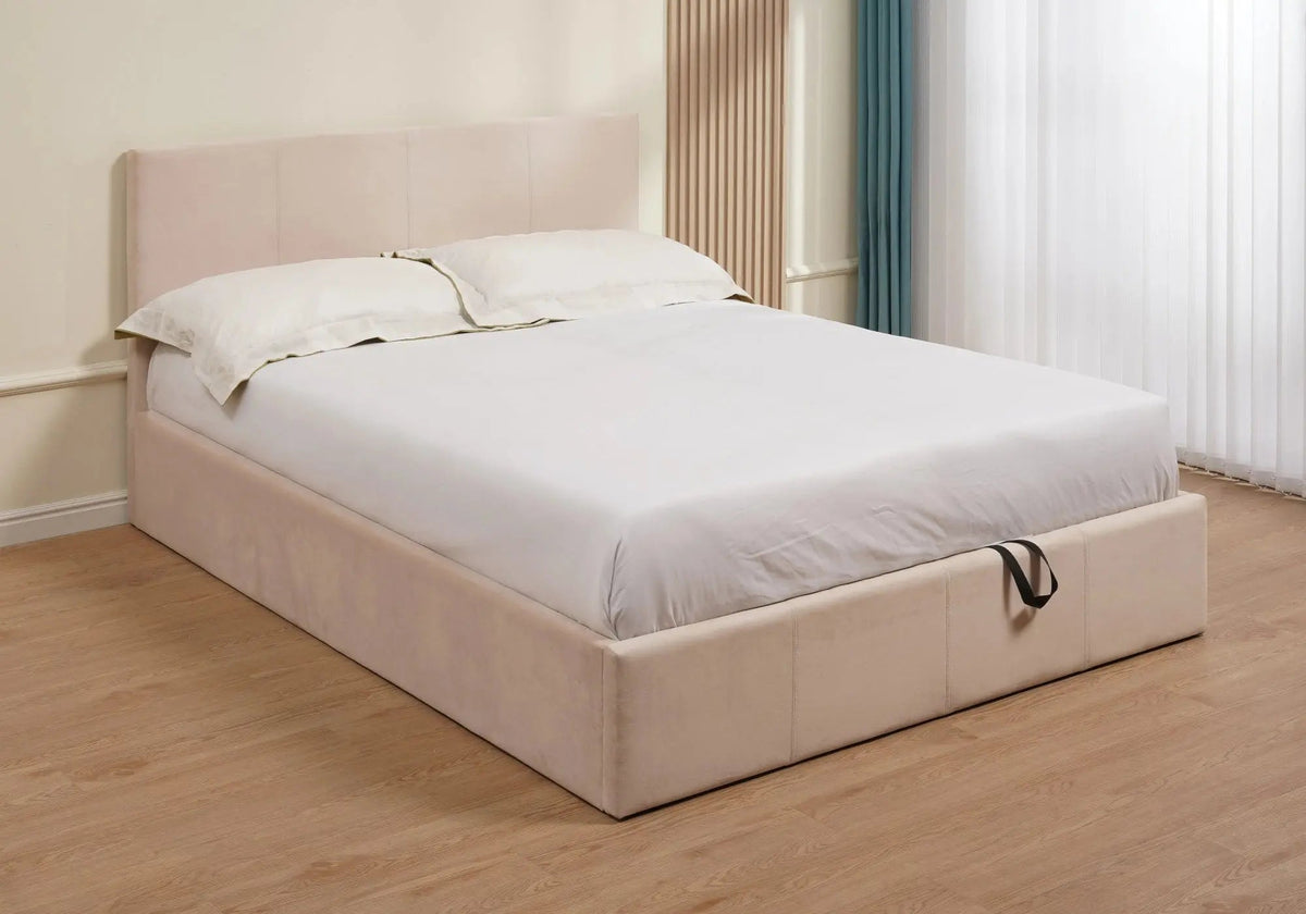 Lit coffre en beige 140 cm avec rangement | Vexta