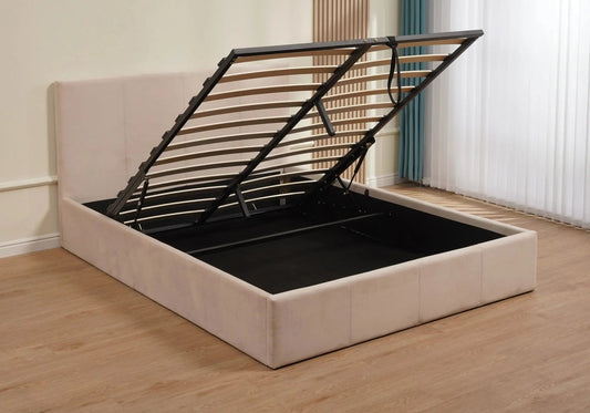 Lit coffre en beige 140 cm avec rangement | Vexta