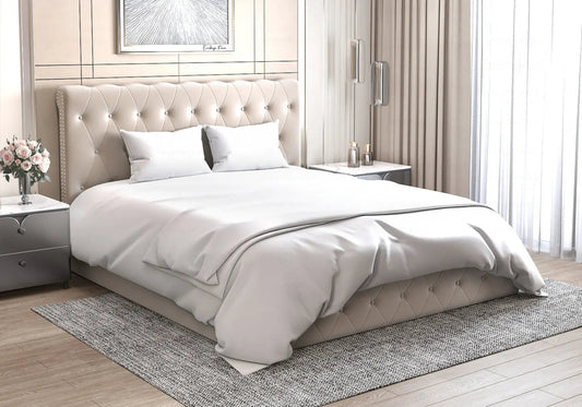 Lit coffre en beige capitonné 2 places | Kaelo