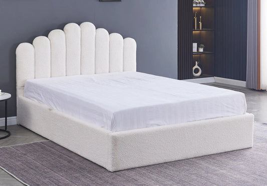 Lit coffre capitonné velours doudou blanc | Vexo