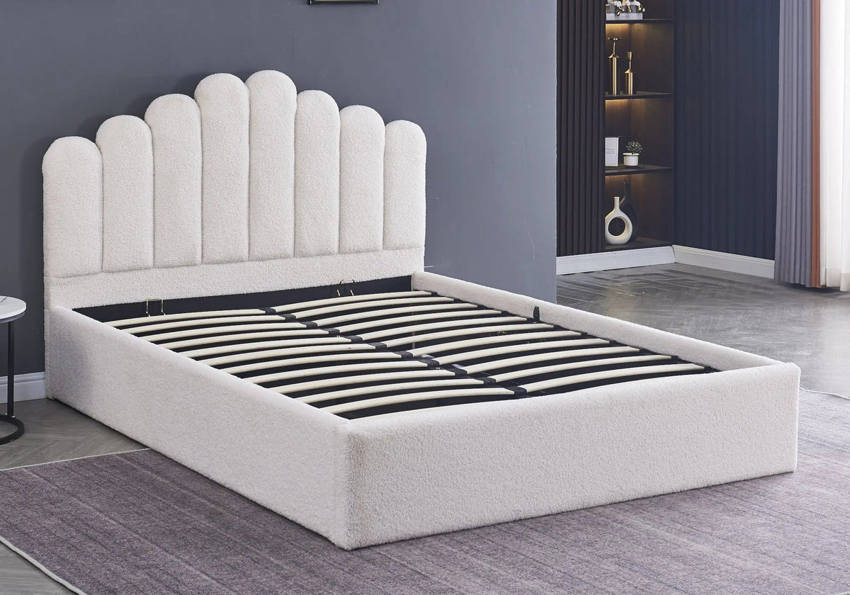 Lit coffre capitonné velours doudou blanc | Vexo