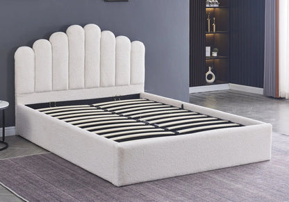 Lit coffre capitonné velours doudou blanc | Vexo