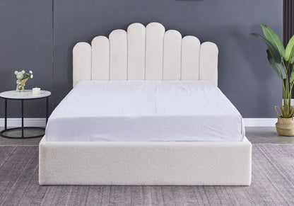 Lit coffre capitonné velours doudou blanc | Vexo
