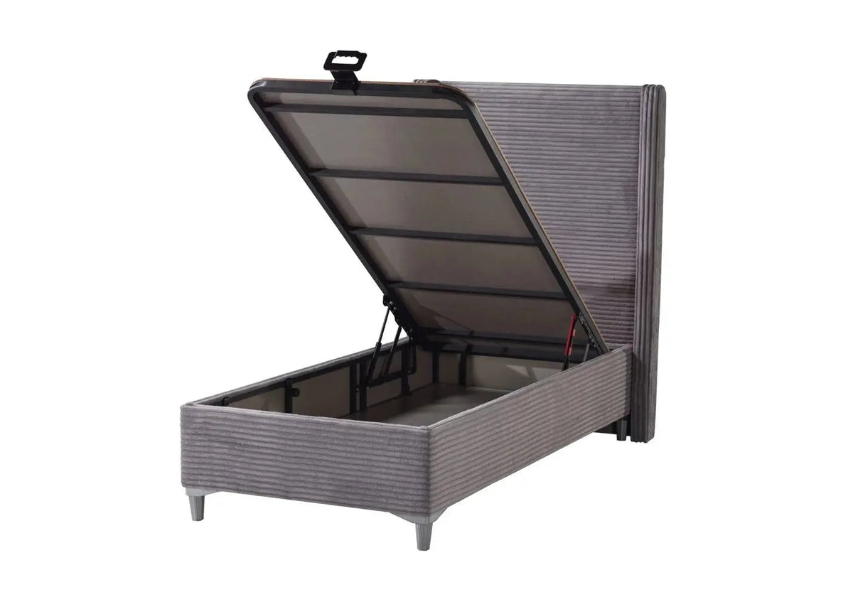 Lit coffre moderne en gris avec rangement | Sola