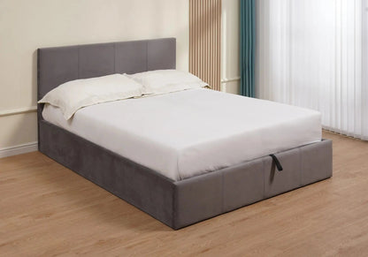 Lit coffre 140 cm gris avec tête de lit | Vexta