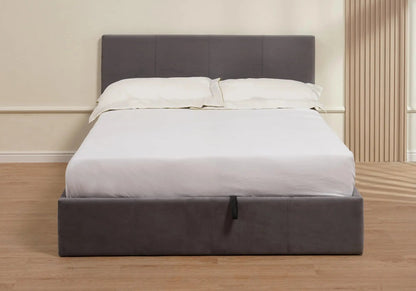 Lit coffre 140 cm gris avec tête de lit | Vexta