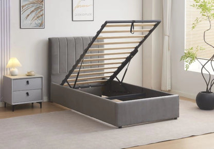 Lit coffre 90x190 en gris avec sommier | Kaelis