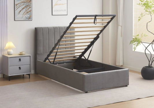 Lit coffre 90x190 en gris avec sommier | Kaelis