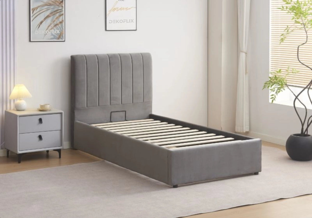 Lit coffre 90x190 en gris avec sommier | Kaelis