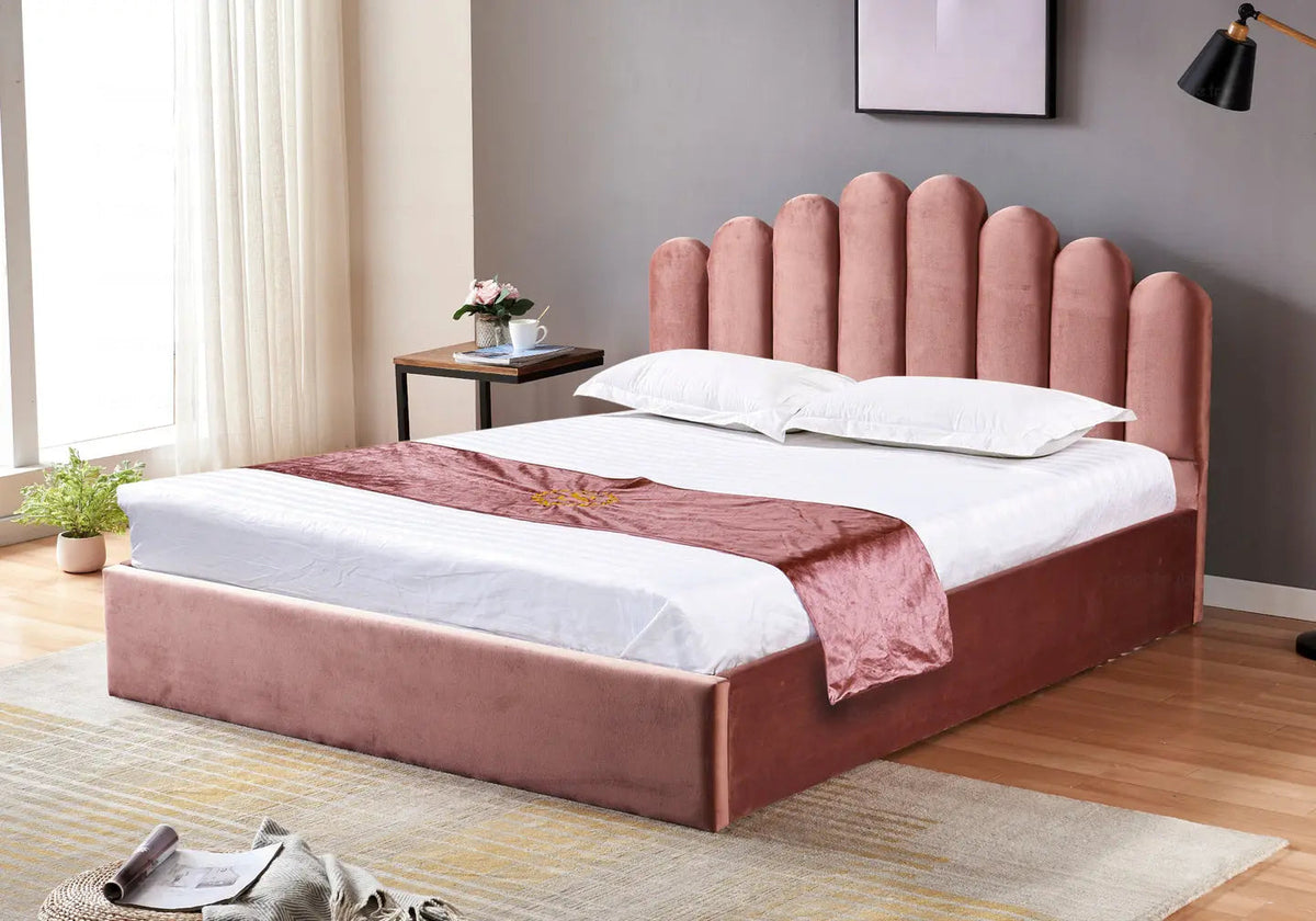 Lit coffre 2 places en rose capitonné | Vexo