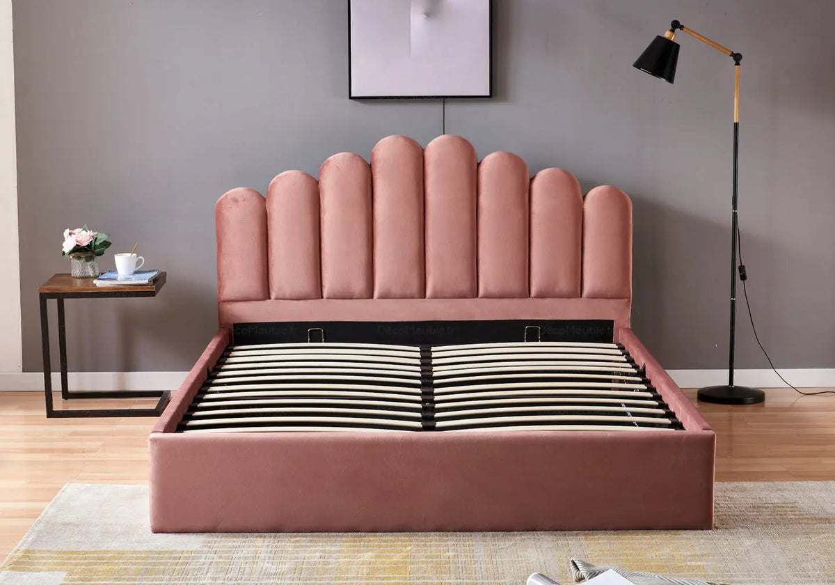 Lit coffre 2 places en rose capitonné | Vexo