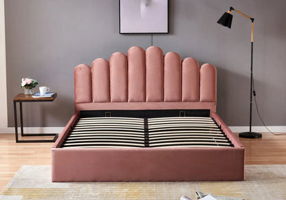 Lit coffre 2 places en rose capitonné | Vexo