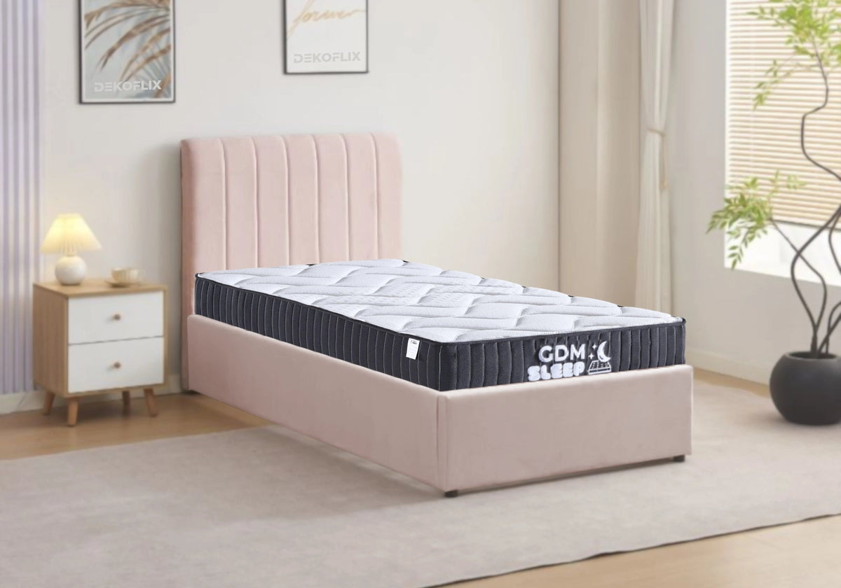 Lit coffre 90x190 rose avec sommier | Kaelis