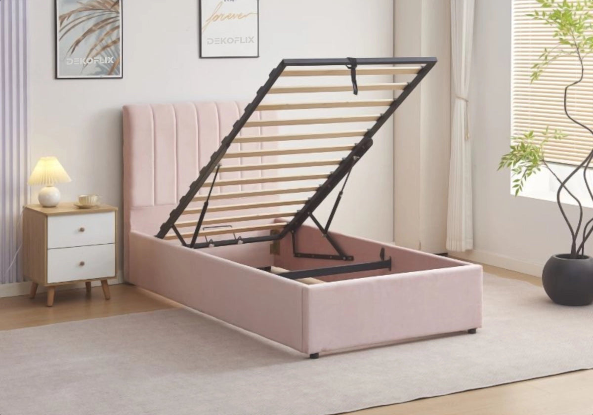 Lit coffre 90x190 rose avec sommier | Kaelis