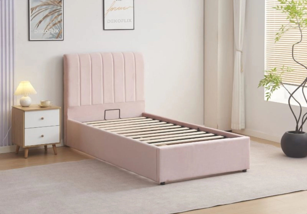 Lit coffre 90x190 rose avec sommier | Kaelis
