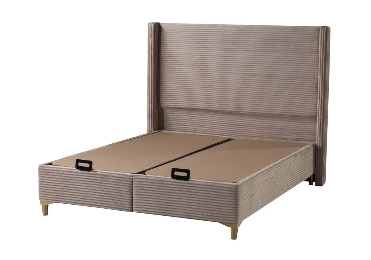 Lit coffre en taupe avec grand rangement | Sola