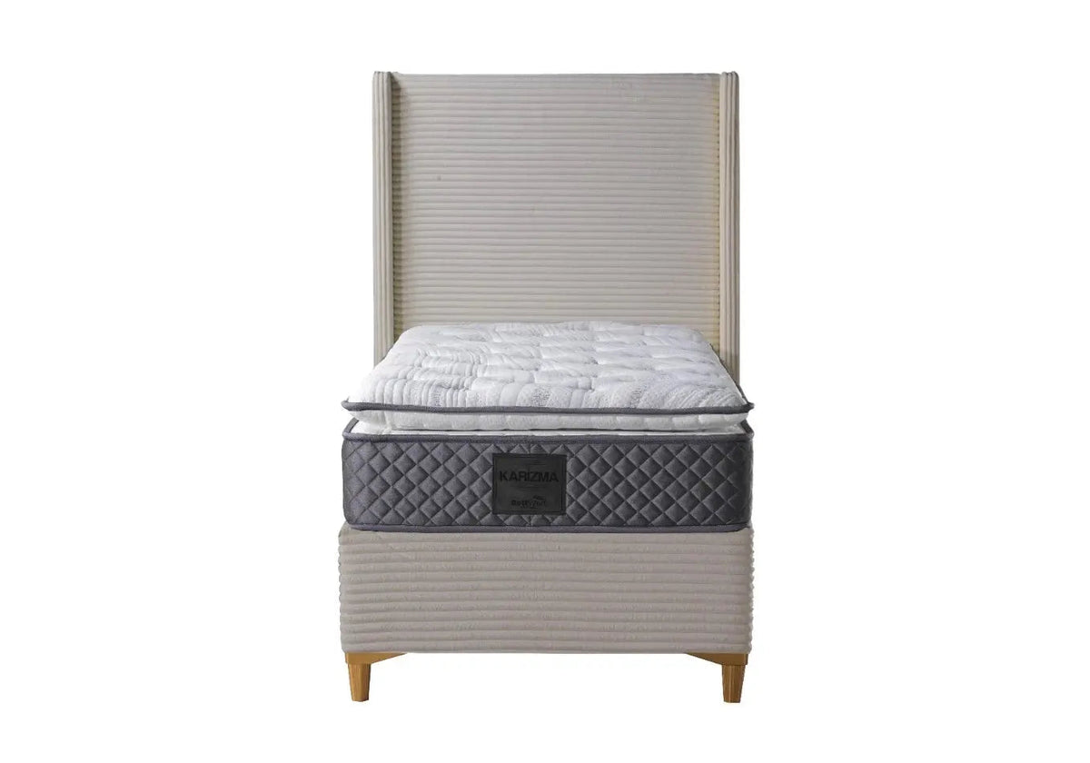 Lit coffre en taupe avec grand rangement | Sola