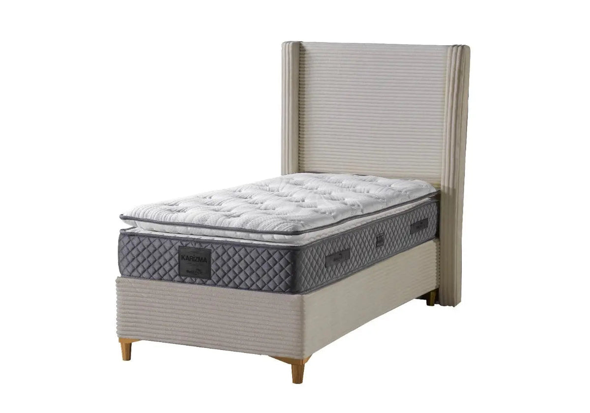 Lit coffre en taupe avec grand rangement | Sola