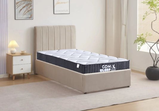 Ensemble lit coffre 90x190 taupe et matelas | Kaelis