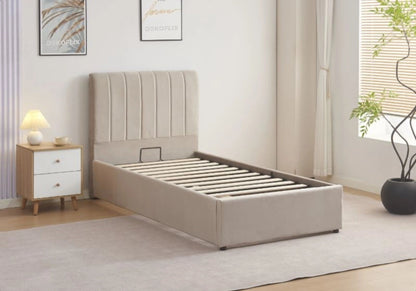 Lit coffre 90x190 en taupe avec sommier | Kaelis